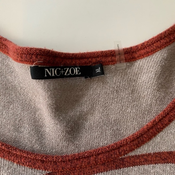 Nic Zoe Knit Top XL Brown Striped Sleeves - Picture 2 of 4